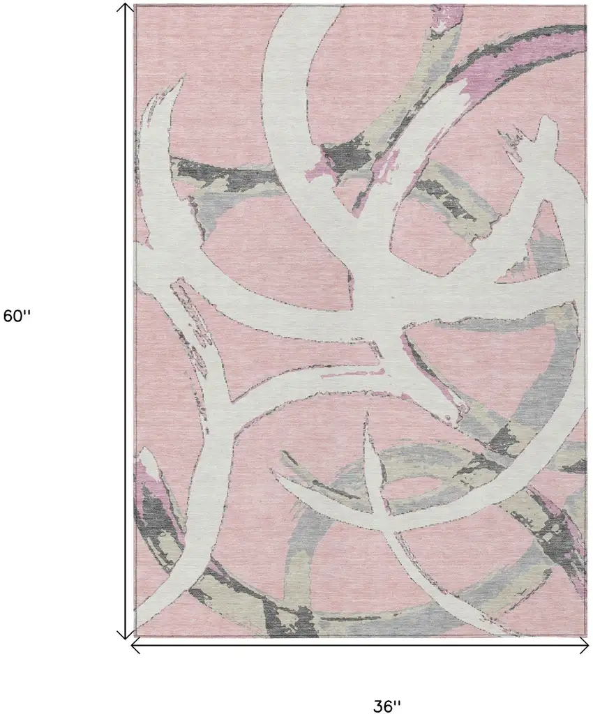 Pink Ivory And Gray Abstract Washable Indoor Outdoor Area Rug Photo 3