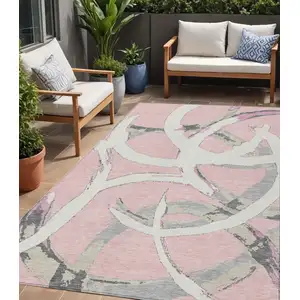 Photo of Pink Ivory And Gray Abstract Washable Indoor Outdoor Area Rug