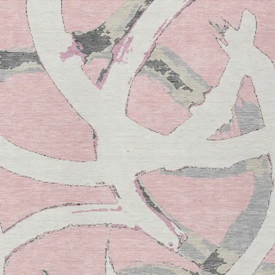 Pink Ivory And Gray Abstract Washable Indoor Outdoor Area Rug Photo 6