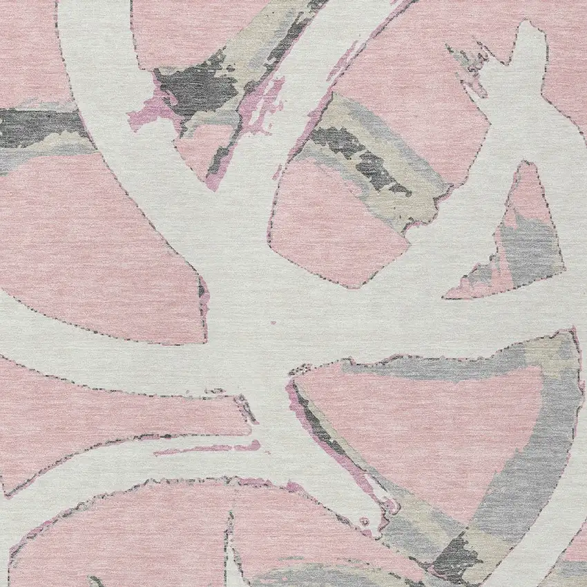 Pink Ivory And Gray Abstract Washable Indoor Outdoor Area Rug Photo 6