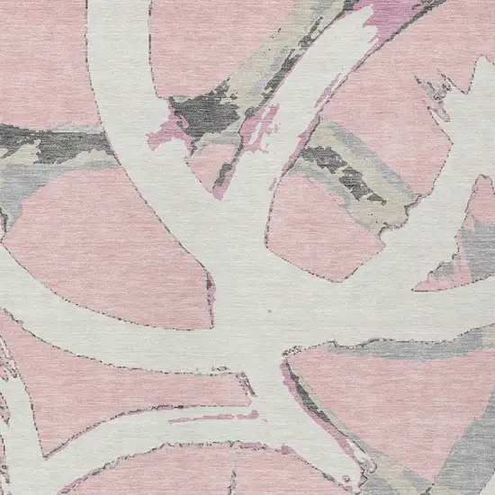 Pink Ivory And Gray Abstract Washable Indoor Outdoor Area Rug Photo 6