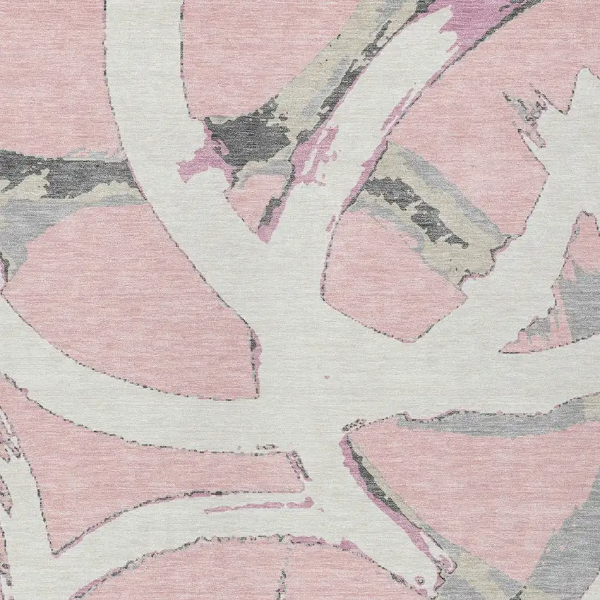 Pink Ivory And Gray Abstract Washable Indoor Outdoor Area Rug Photo 6