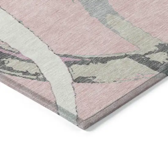 Pink Ivory And Gray Abstract Washable Indoor Outdoor Area Rug Photo 6