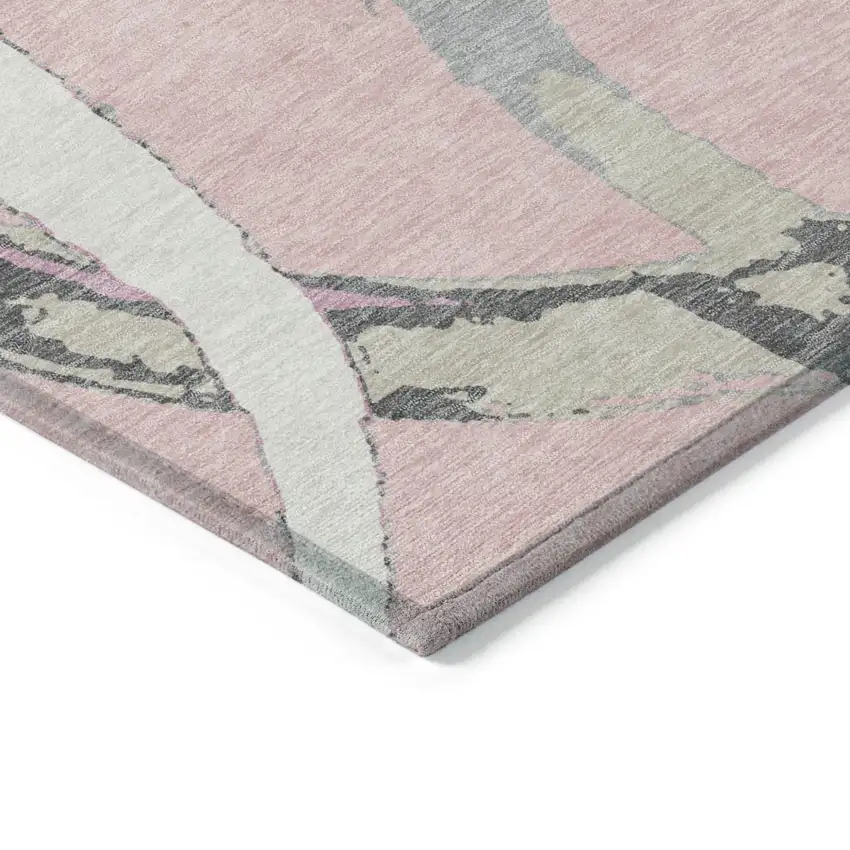 Pink Ivory And Gray Abstract Washable Indoor Outdoor Area Rug Photo 6