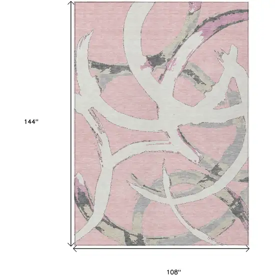 Pink Ivory And Gray Abstract Washable Indoor Outdoor Area Rug Photo 3
