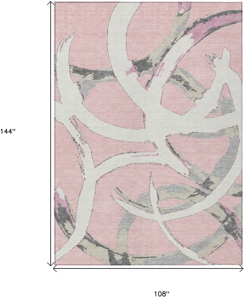 Pink Ivory And Gray Abstract Washable Indoor Outdoor Area Rug Photo 3