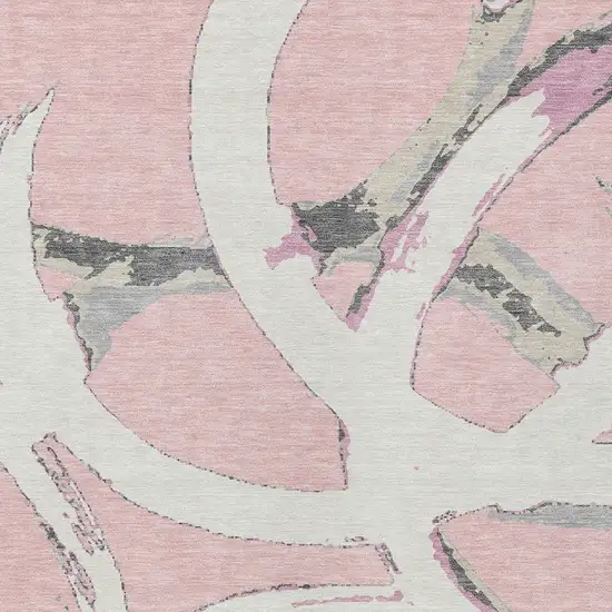 Pink Ivory And Gray Abstract Washable Indoor Outdoor Area Rug Photo 8