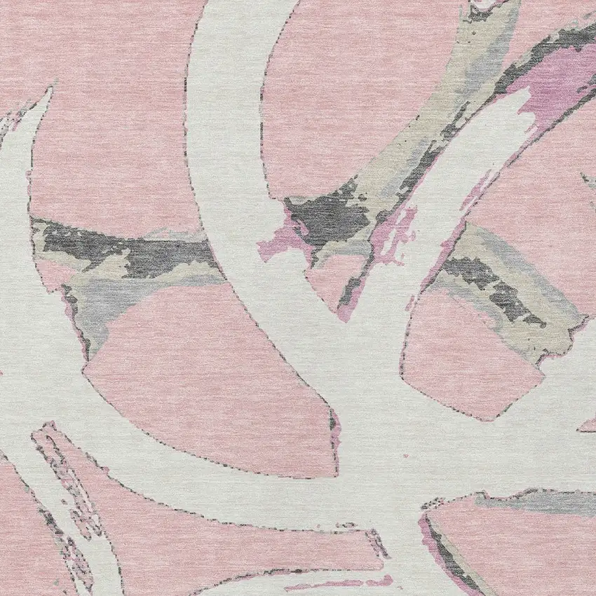 Pink Ivory And Gray Abstract Washable Indoor Outdoor Area Rug Photo 8