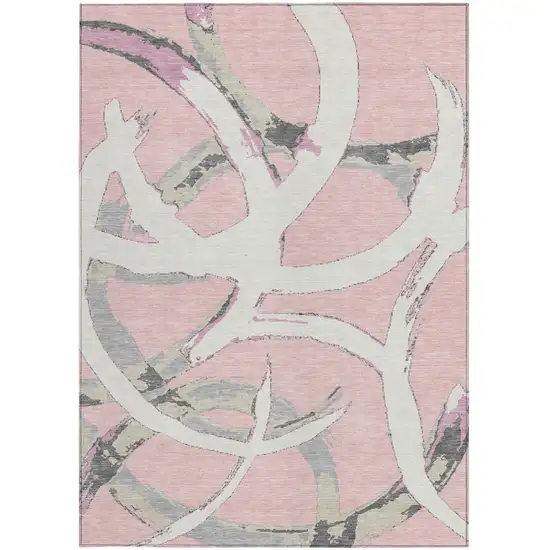 Pink Ivory And Gray Abstract Washable Indoor Outdoor Area Rug Photo 4