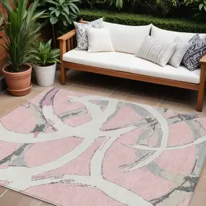 Photo of Pink Ivory And Gray Abstract Washable Indoor Outdoor Area Rug