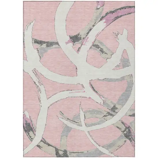 Pink Ivory And Gray Abstract Washable Indoor Outdoor Area Rug Photo 2