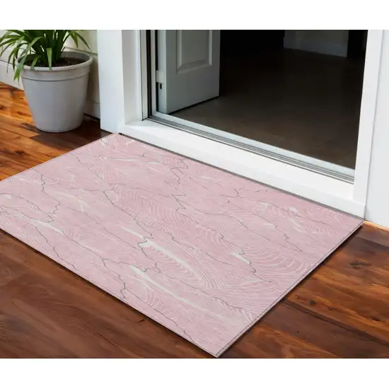 Pink Ivory And Gray Abstract Washable Indoor Outdoor Area Rug Photo 1