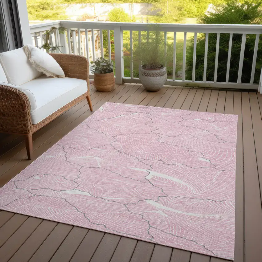 Pink Ivory And Gray Abstract Washable Indoor Outdoor Area Rug Photo 7