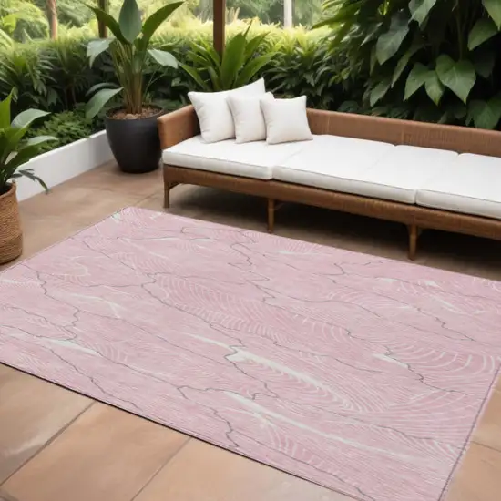 Pink Ivory And Gray Abstract Washable Indoor Outdoor Area Rug Photo 1