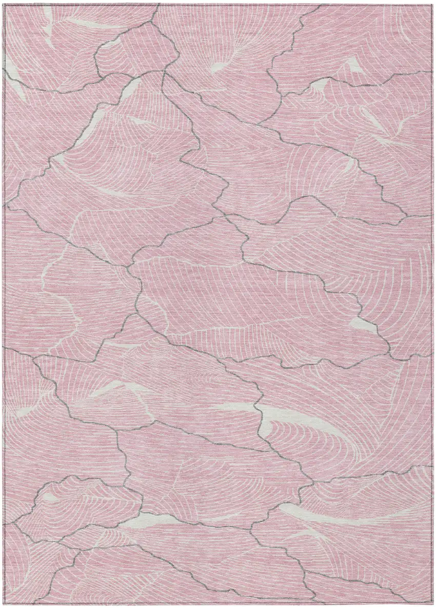 Pink Ivory And Gray Abstract Washable Indoor Outdoor Area Rug Photo 2