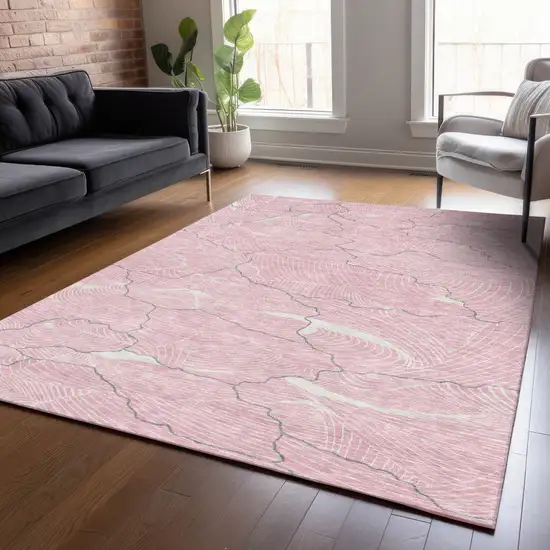 Pink Ivory And Gray Abstract Washable Indoor Outdoor Area Rug Photo 8