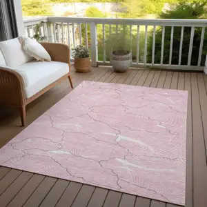 Photo of Pink Ivory And Gray Abstract Washable Indoor Outdoor Area Rug