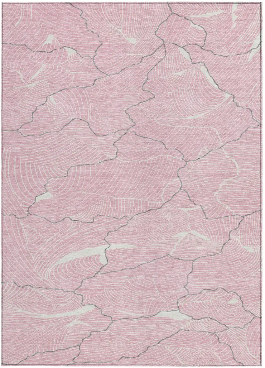 Pink Ivory And Gray Abstract Washable Indoor Outdoor Area Rug Photo 6