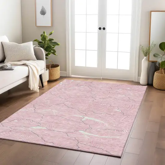 Pink Ivory And Gray Abstract Washable Indoor Outdoor Area Rug Photo 9