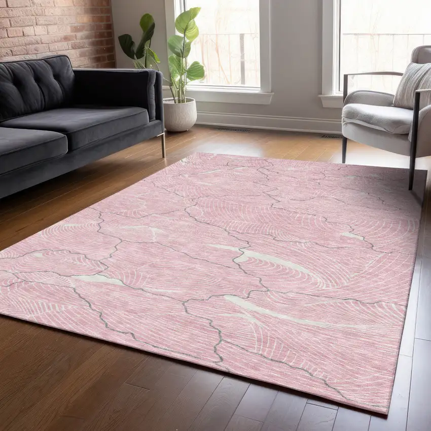 Pink Ivory And Gray Abstract Washable Indoor Outdoor Area Rug Photo 8