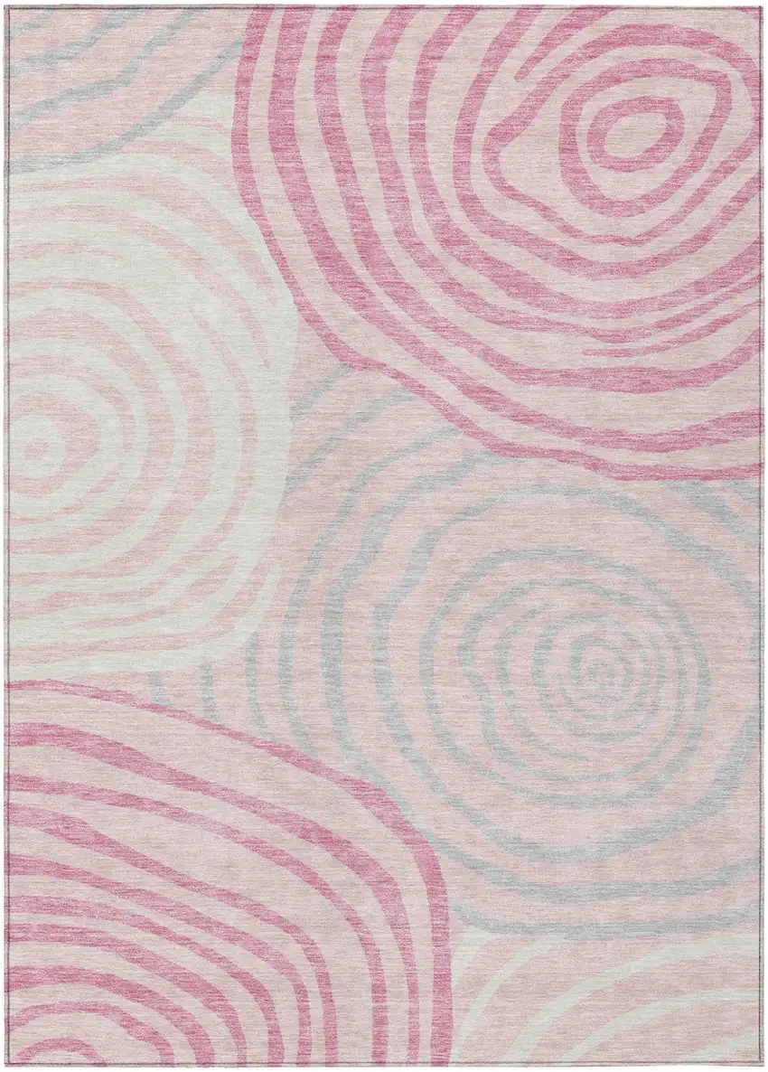 Pink Ivory And Gray Abstract Washable Indoor Outdoor Area Rug Photo 2