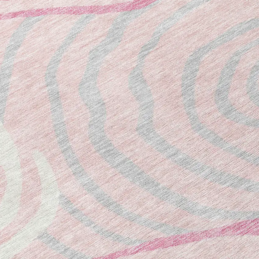 Pink Ivory And Gray Abstract Washable Indoor Outdoor Area Rug Photo 5