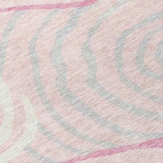 Pink Ivory And Gray Abstract Washable Indoor Outdoor Area Rug Photo 5