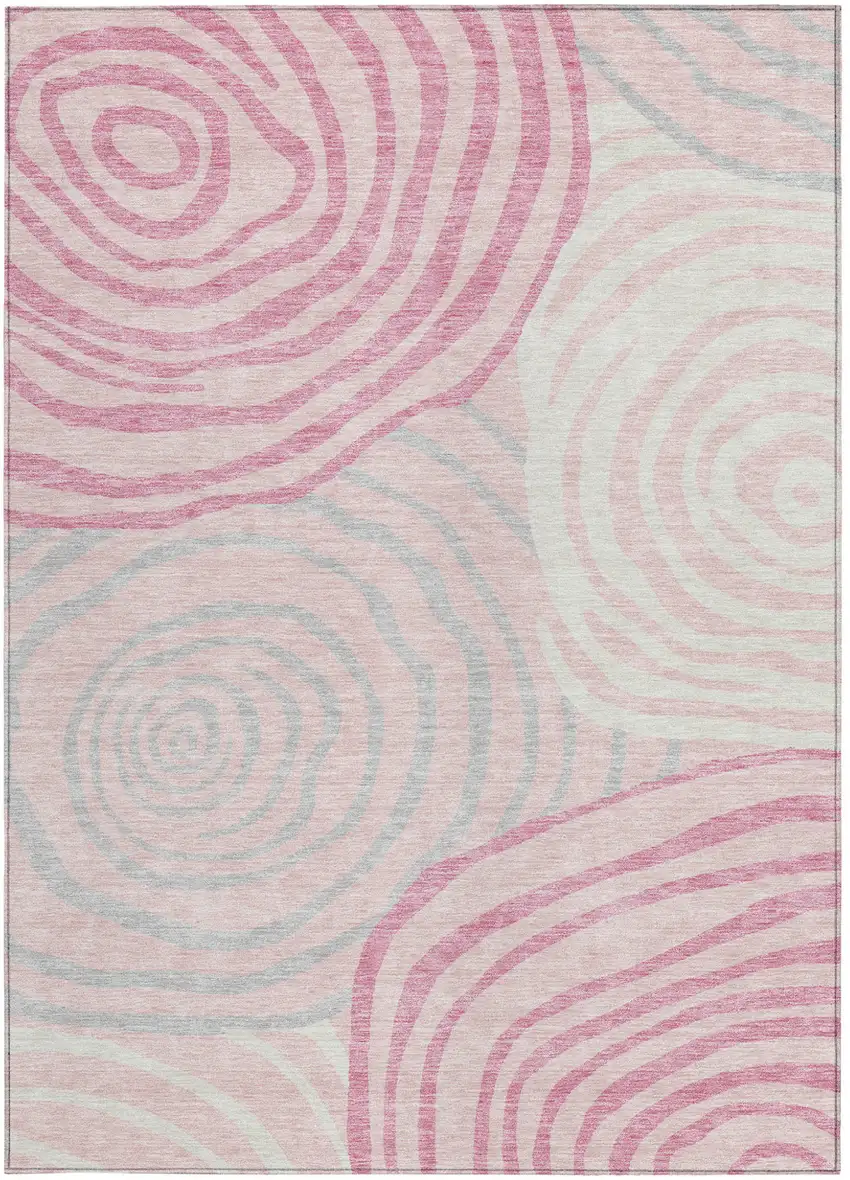 Pink Ivory And Gray Abstract Washable Indoor Outdoor Area Rug Photo 7