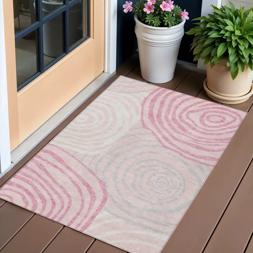 Pink Ivory And Gray Abstract Washable Indoor Outdoor Area Rug Photo 1