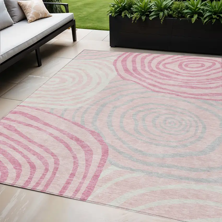 Pink Ivory And Gray Abstract Washable Indoor Outdoor Area Rug Photo 1