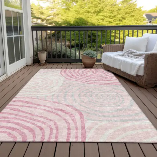 Pink Ivory And Gray Abstract Washable Indoor Outdoor Area Rug Photo 7