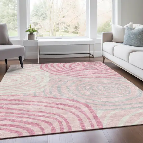 Pink Ivory And Gray Abstract Washable Indoor Outdoor Area Rug Photo 8