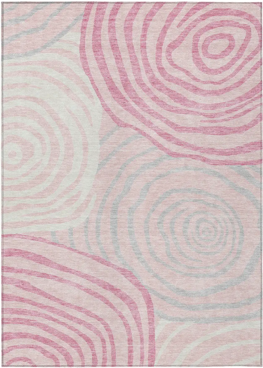 Pink Ivory And Gray Abstract Washable Indoor Outdoor Area Rug Photo 1