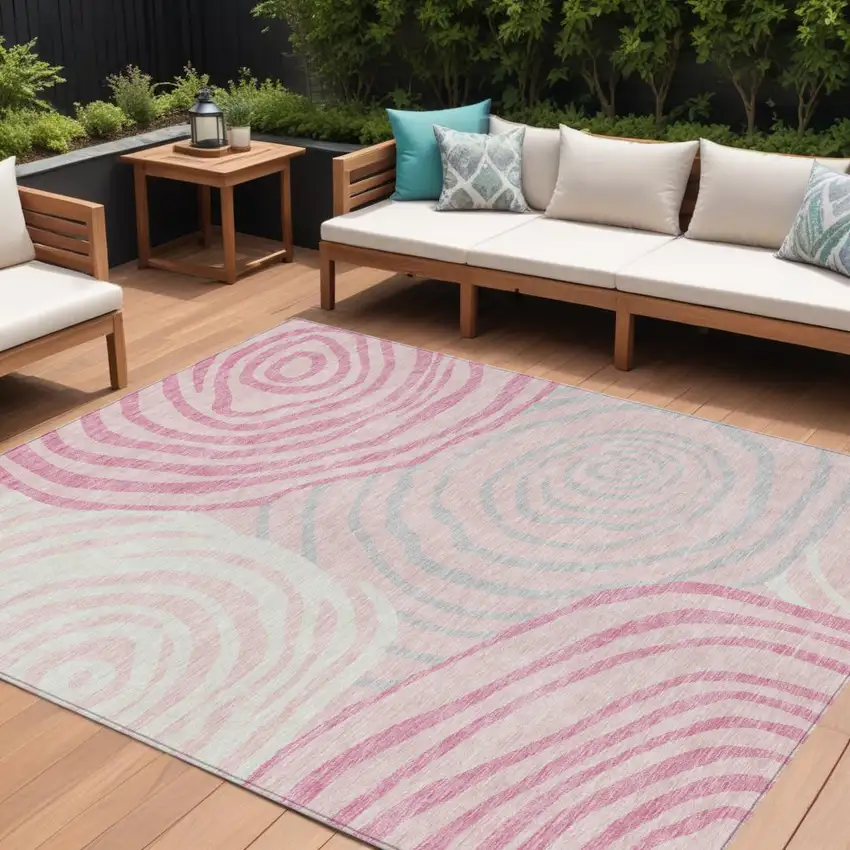 Pink Ivory And Gray Abstract Washable Indoor Outdoor Area Rug Photo 1