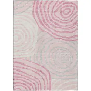 Photo of Pink Ivory And Gray Abstract Washable Indoor Outdoor Area Rug