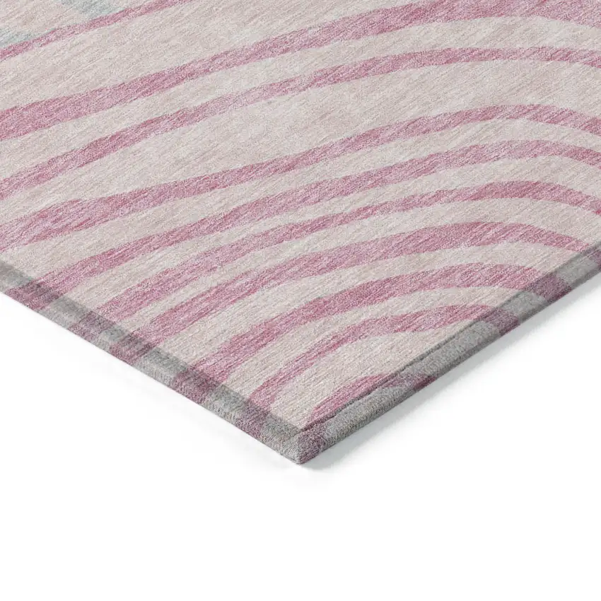 Pink Ivory And Gray Abstract Washable Indoor Outdoor Area Rug Photo 5