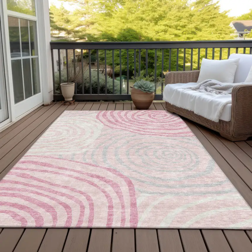 Pink Ivory And Gray Abstract Washable Indoor Outdoor Area Rug Photo 7