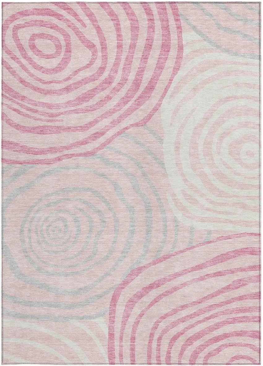 Pink Ivory And Gray Abstract Washable Indoor Outdoor Area Rug Photo 6