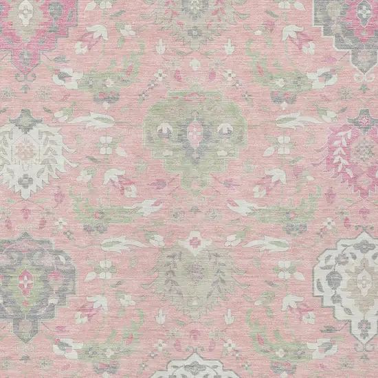 Pink Ivory And Gray Damask Washable Indoor Outdoor Area Rug Photo 7