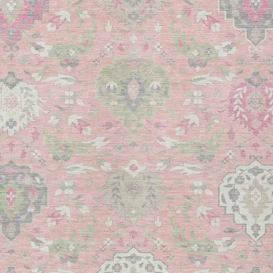 Pink Ivory And Gray Damask Washable Indoor Outdoor Area Rug Photo 7