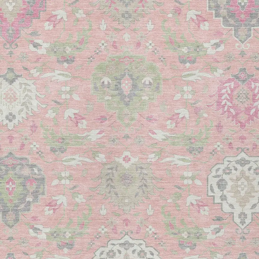 Pink Ivory And Gray Damask Washable Indoor Outdoor Area Rug Photo 7