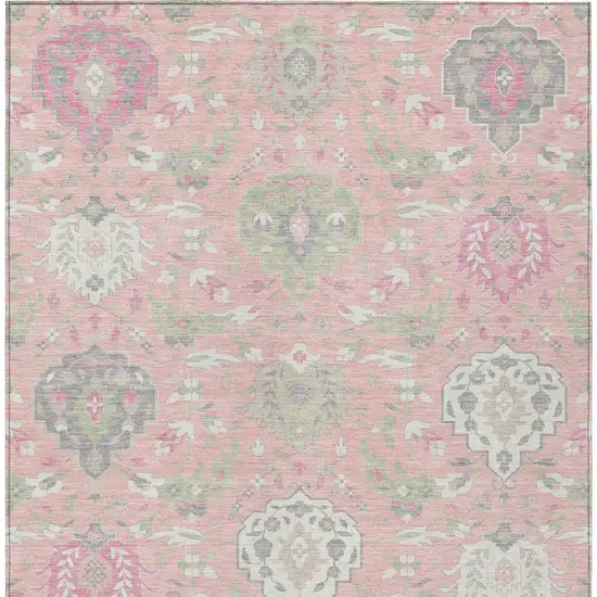 Pink Ivory And Gray Damask Washable Indoor Outdoor Area Rug Photo 8