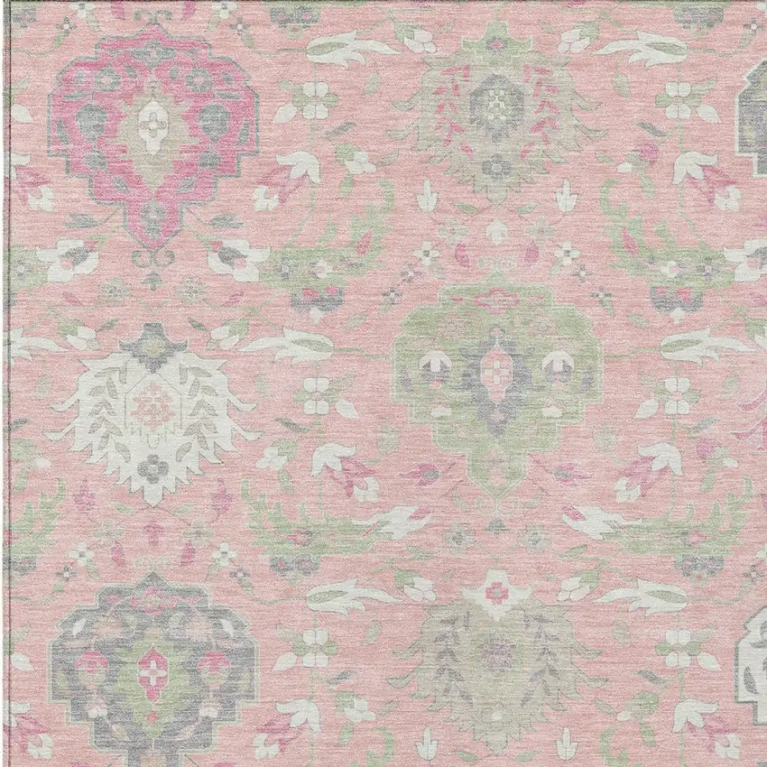 Pink Ivory And Gray Damask Washable Indoor Outdoor Area Rug Photo 7