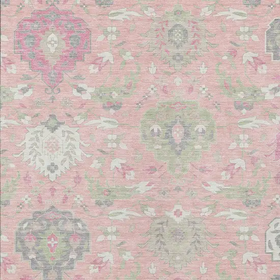 Pink Ivory And Gray Damask Washable Indoor Outdoor Area Rug Photo 7