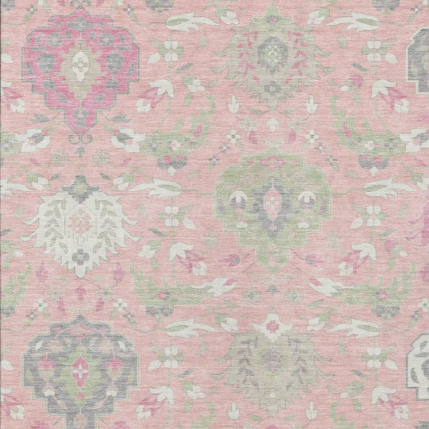 Pink Ivory And Gray Damask Washable Indoor Outdoor Area Rug Photo 7