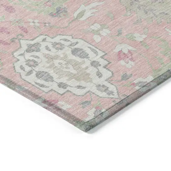 Pink Ivory And Gray Damask Washable Indoor Outdoor Area Rug Photo 5