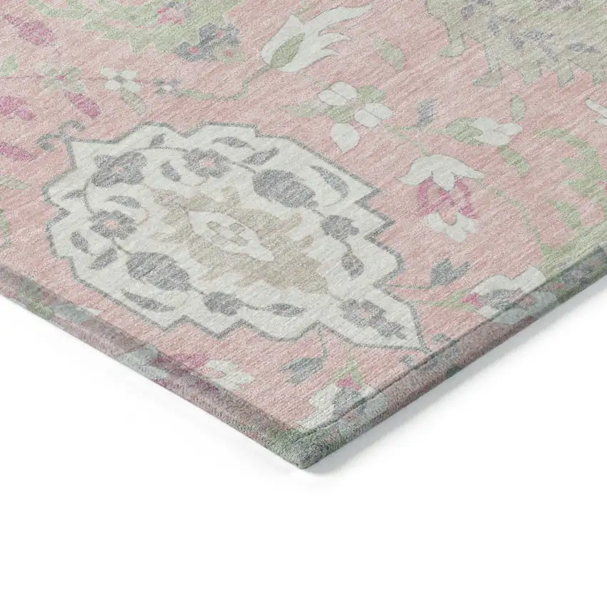 Pink Ivory And Gray Damask Washable Indoor Outdoor Area Rug Photo 5