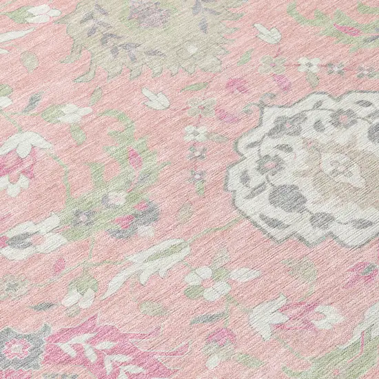 Pink Ivory And Gray Damask Washable Indoor Outdoor Area Rug Photo 6