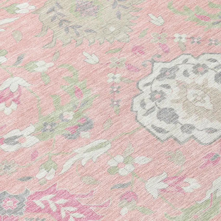 Pink Ivory And Gray Damask Washable Indoor Outdoor Area Rug Photo 6