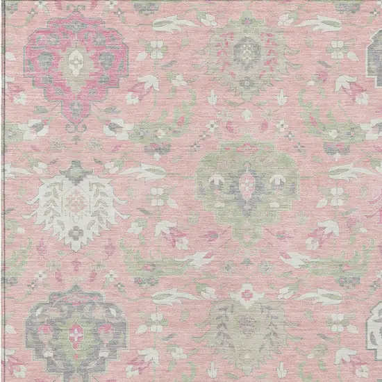 Pink Ivory And Gray Damask Washable Indoor Outdoor Area Rug Photo 7